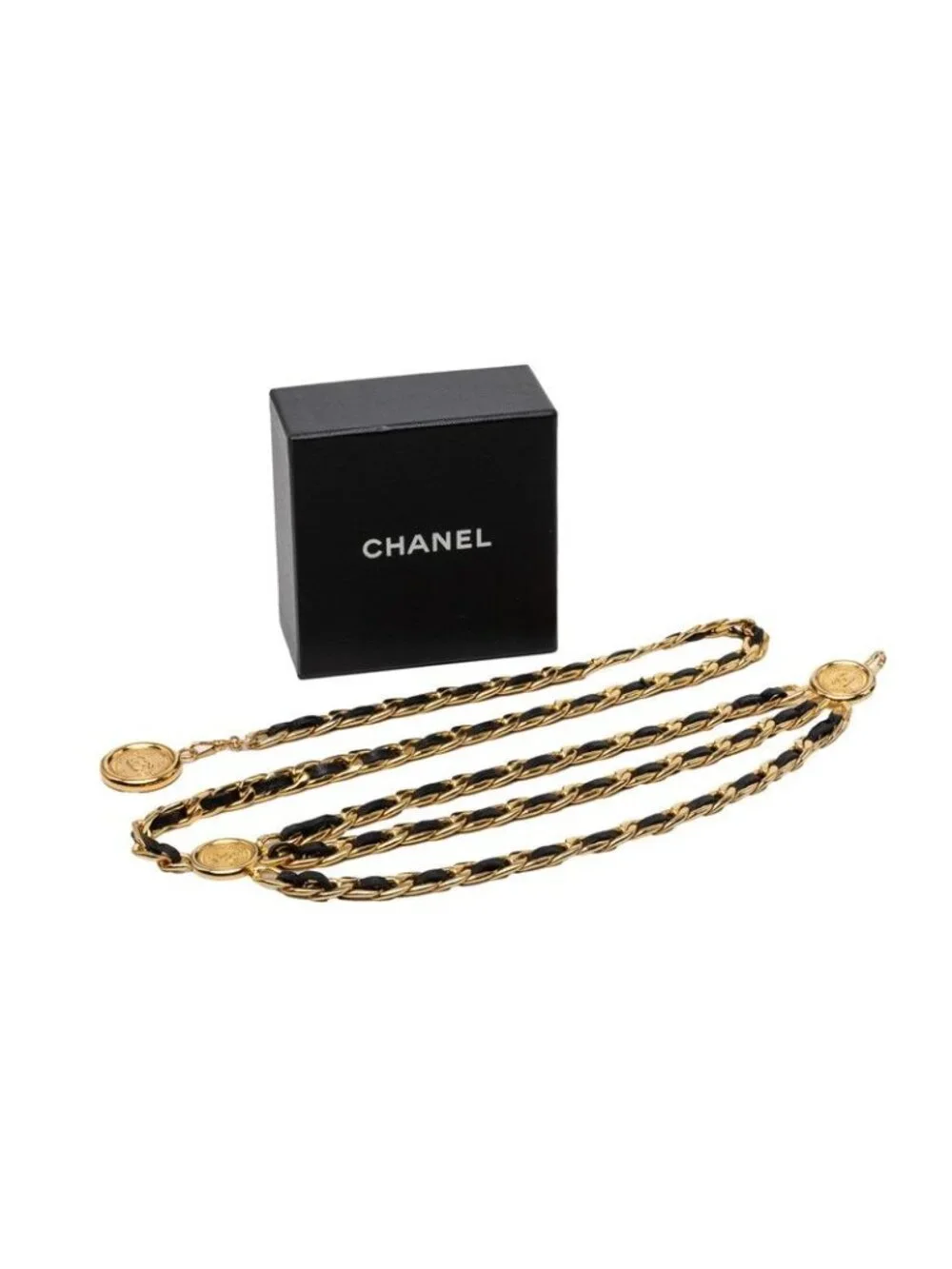 Chanel CC Logo 31 Rue Cambon Triple Strand Chain Belt Gold Plated Leather